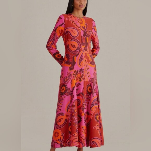 FARM Rio Dresses & Skirts - Farm Rio: pink bold floral long sleeve maxi dress DT